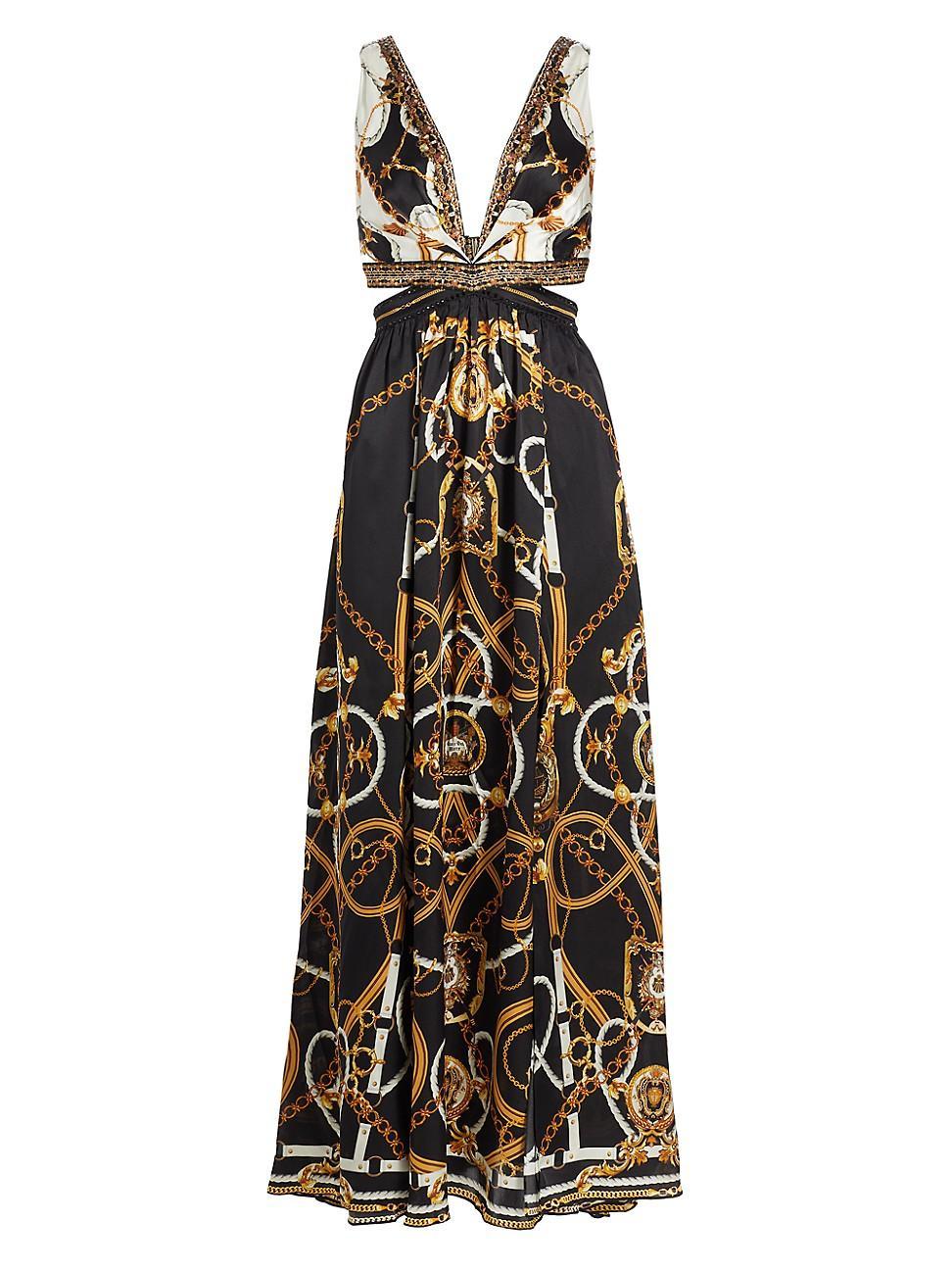 Womens Status Print Silk Cut-Out Maxi Dress Product Image