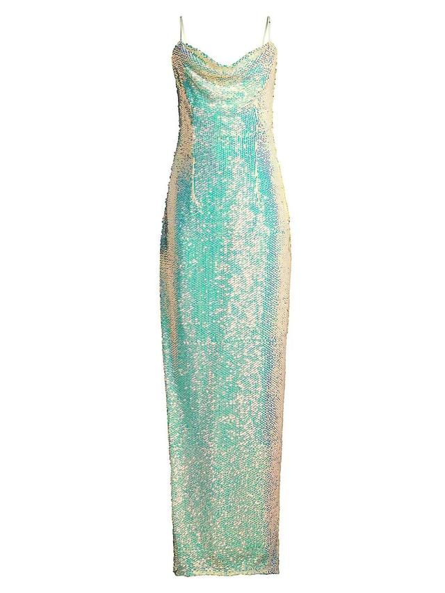 Womens Cowlneck Sequined Column Gown Product Image