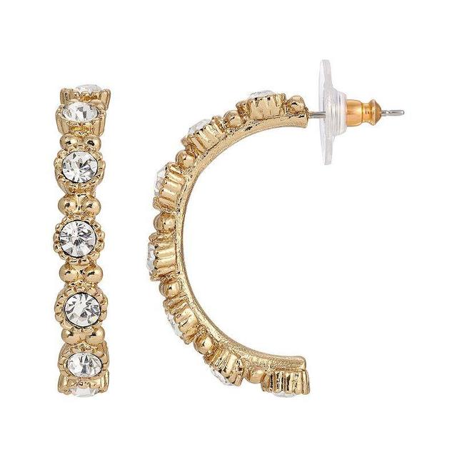 1928 Gold Tone Clear Crystal Half Hoop Earrings, Womens, White Product Image