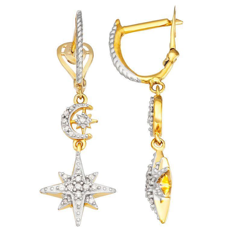 Jewelexcess 14k Gold Over Silver 1/5 Carat T.W. Diamond Moon & Star Drop Earrings, Womens, 14k Gold Plated Product Image