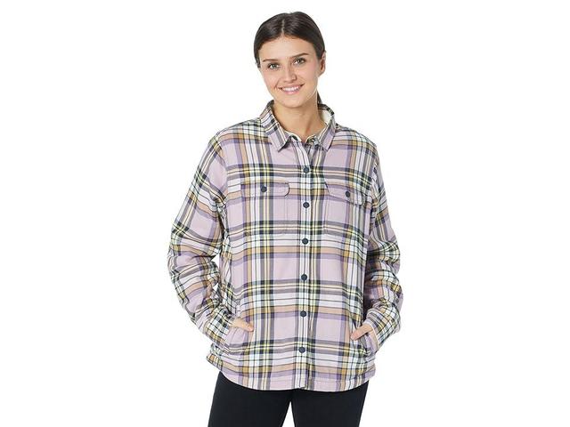 L.L.Bean Petite Fleece Lined Flannel Shirt Snap Front Plaid (Light Mauve) Women's Clothing Product Image