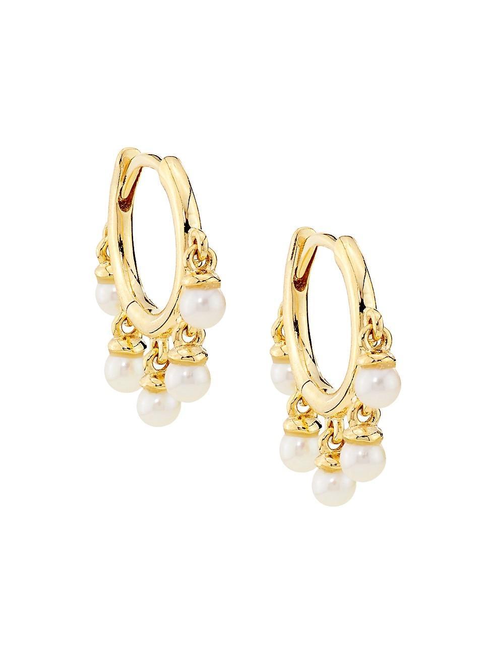 Womens 14K Yellow Gold & Cultured Freshwater Pearl Huggie Hoop Earrings Product Image