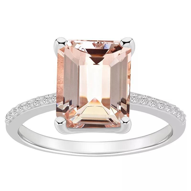 Alyson Layne Emerald Cut Morganite 1/10 Carat T.W. Diamond Ring, Womens, 14k White Gold Product Image