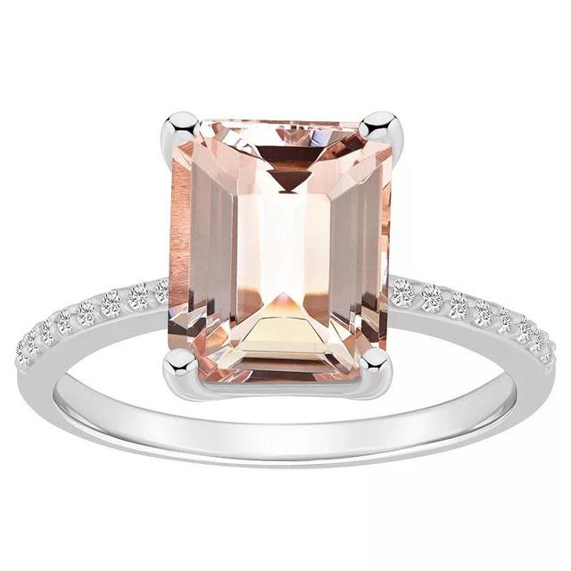 Alyson Layne Emerald Cut Morganite 1/10 Carat T.W. Diamond Ring, Womens, 14k White Gold Product Image