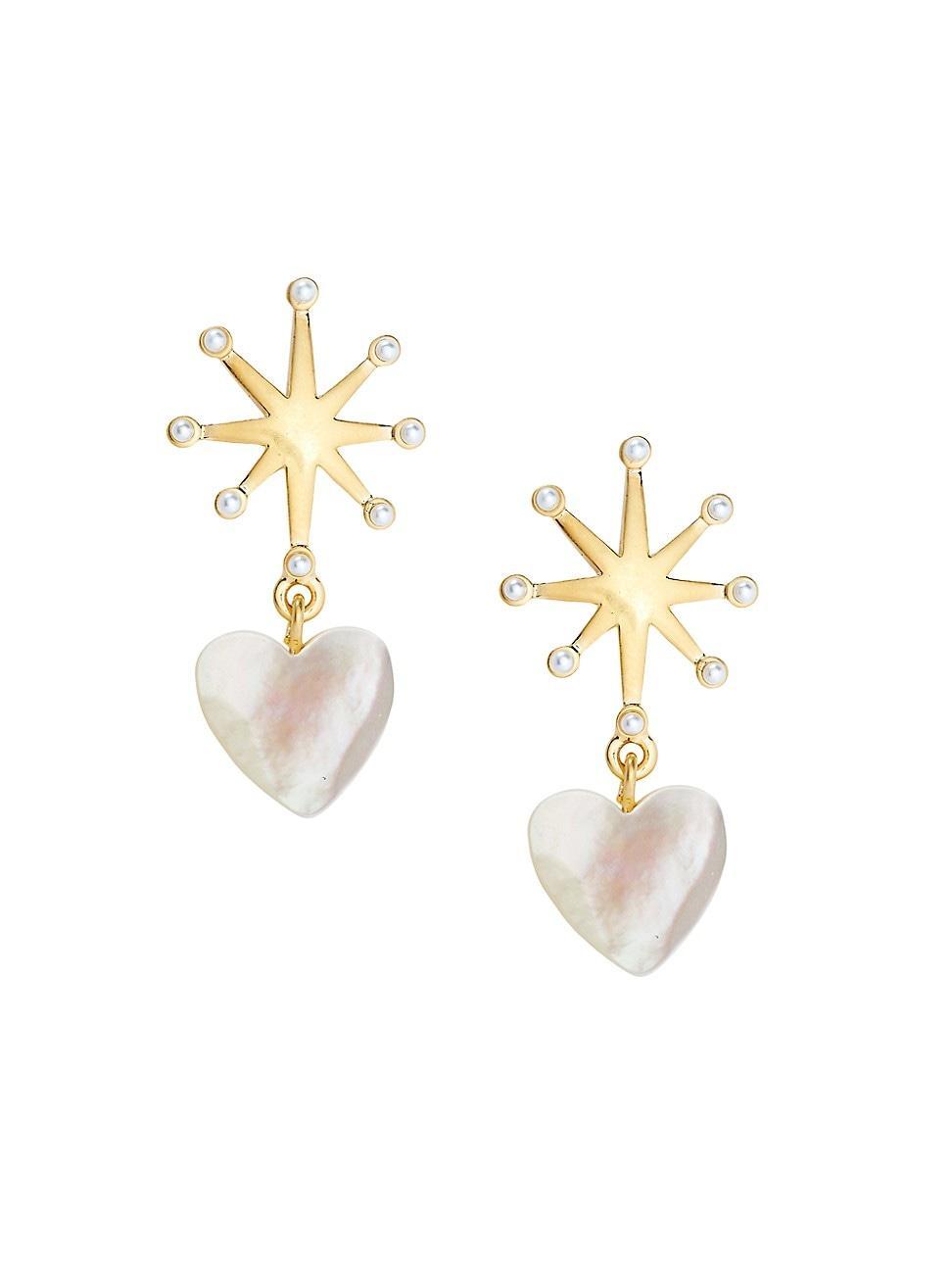 Womens Blake 24K-Gold-Plated, Freshwater Pearl & Mother-Of-Pearl Heart Drop Earrings Product Image