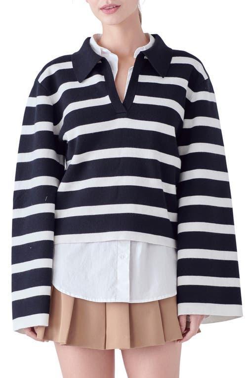 English Factory Stripe Crop Polo Sweater Product Image