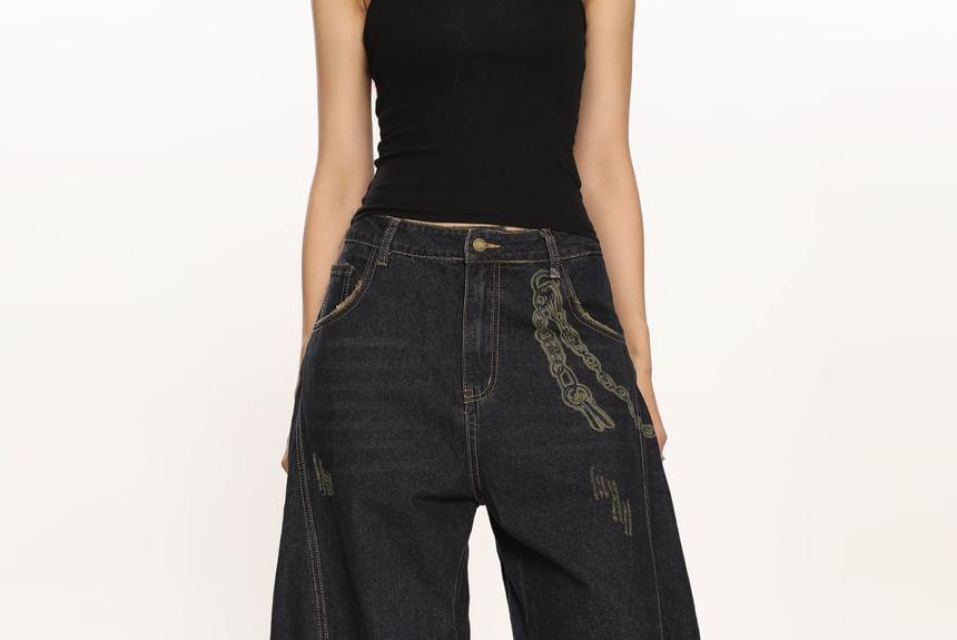 High Rise Chain Print Wide Leg Jeans Product Image