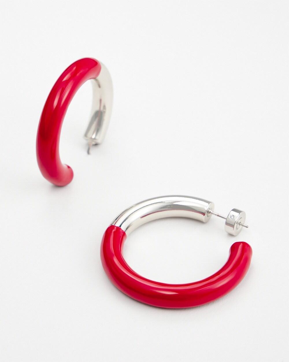 No Droopu2122 Red Coated Enamel Hoop Earrings Product Image