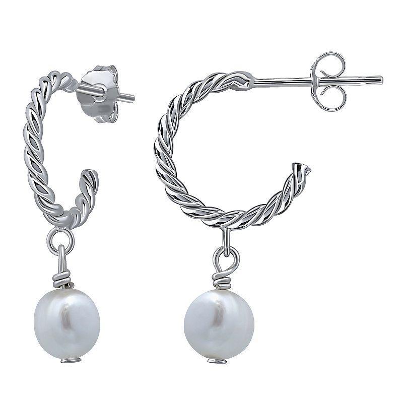 Aleure Precioso Sterling Silver Freshwater Cultured Pearl Twisted Hoop Drop Earrings, Womens, White Product Image