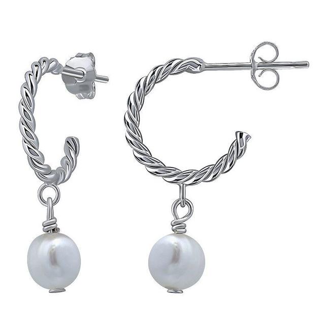 Aleure Precioso Sterling Silver Freshwater Cultured Pearl Twisted Hoop Drop Earrings, Womens, Silver Tone Product Image