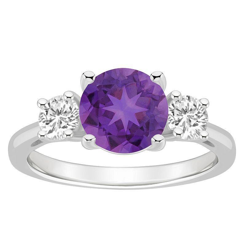 Macys Womens Amethyst (1-3/4 ct.t.w.) and White Topaz (2/3 ct.t.w.) 3-Stone Ring in Sterling Silver Product Image