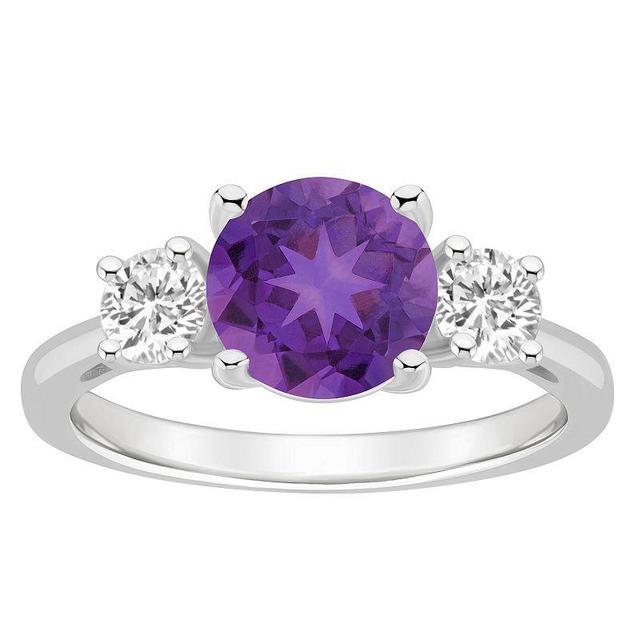 Alyson Layne Sterling Silver 8 mm Round Gemstone & White Topaz Three-Stone Ring, Womens Purple Product Image