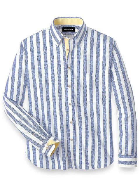 Cotton Stripe Print Casual Shirt - Blue Product Image