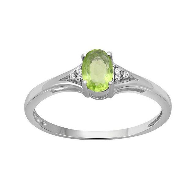 Jewelexcess Sterling Silver Oval Peridot & Diamond Accent Ring, Womens White Product Image