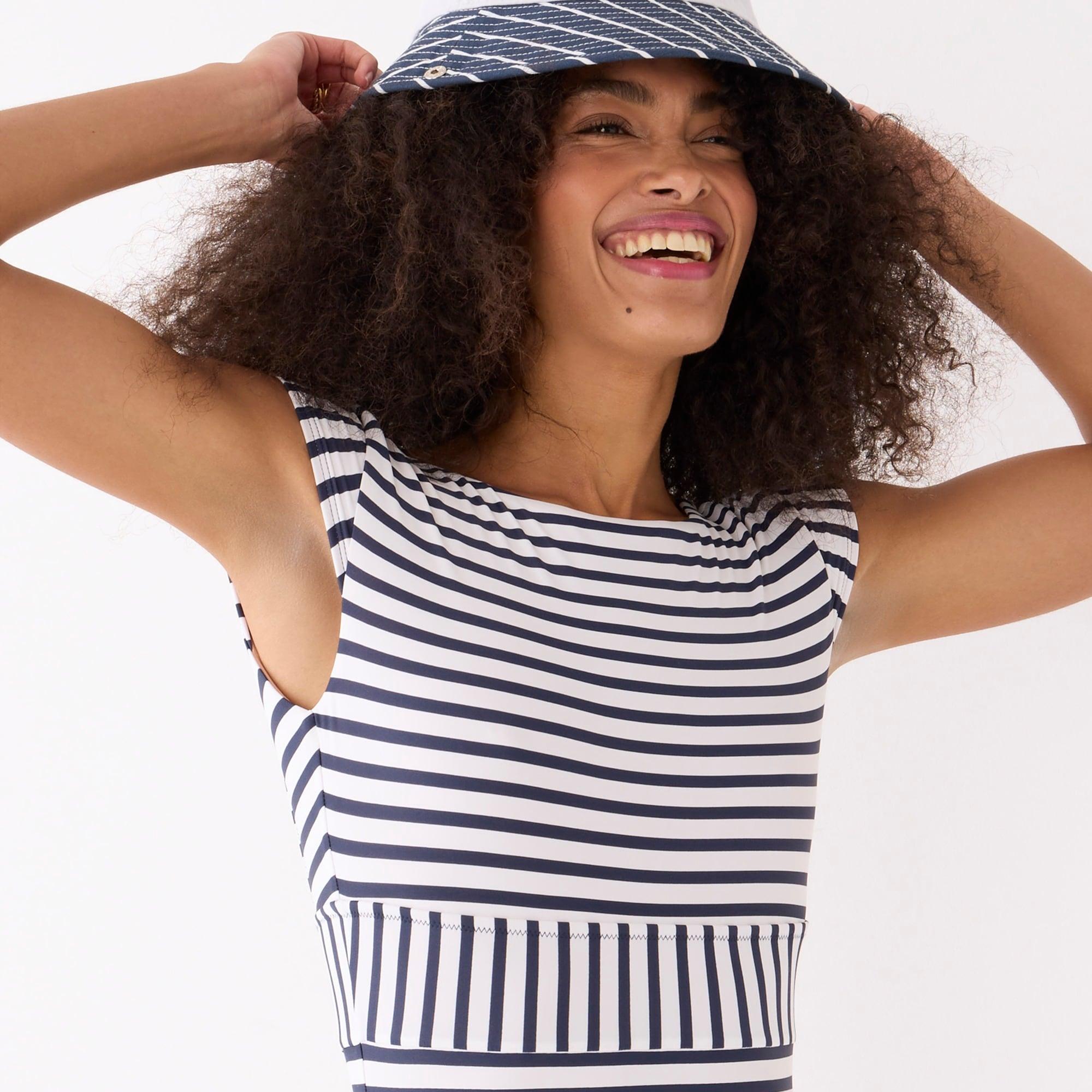 Cap-sleeve one-piece swimsuit in classic stripe Product Image