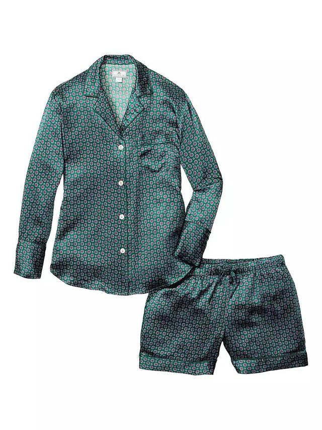 Mulberry Silk Foulard Long-Sleeve Shirt & Shorts Pajama Set Product Image