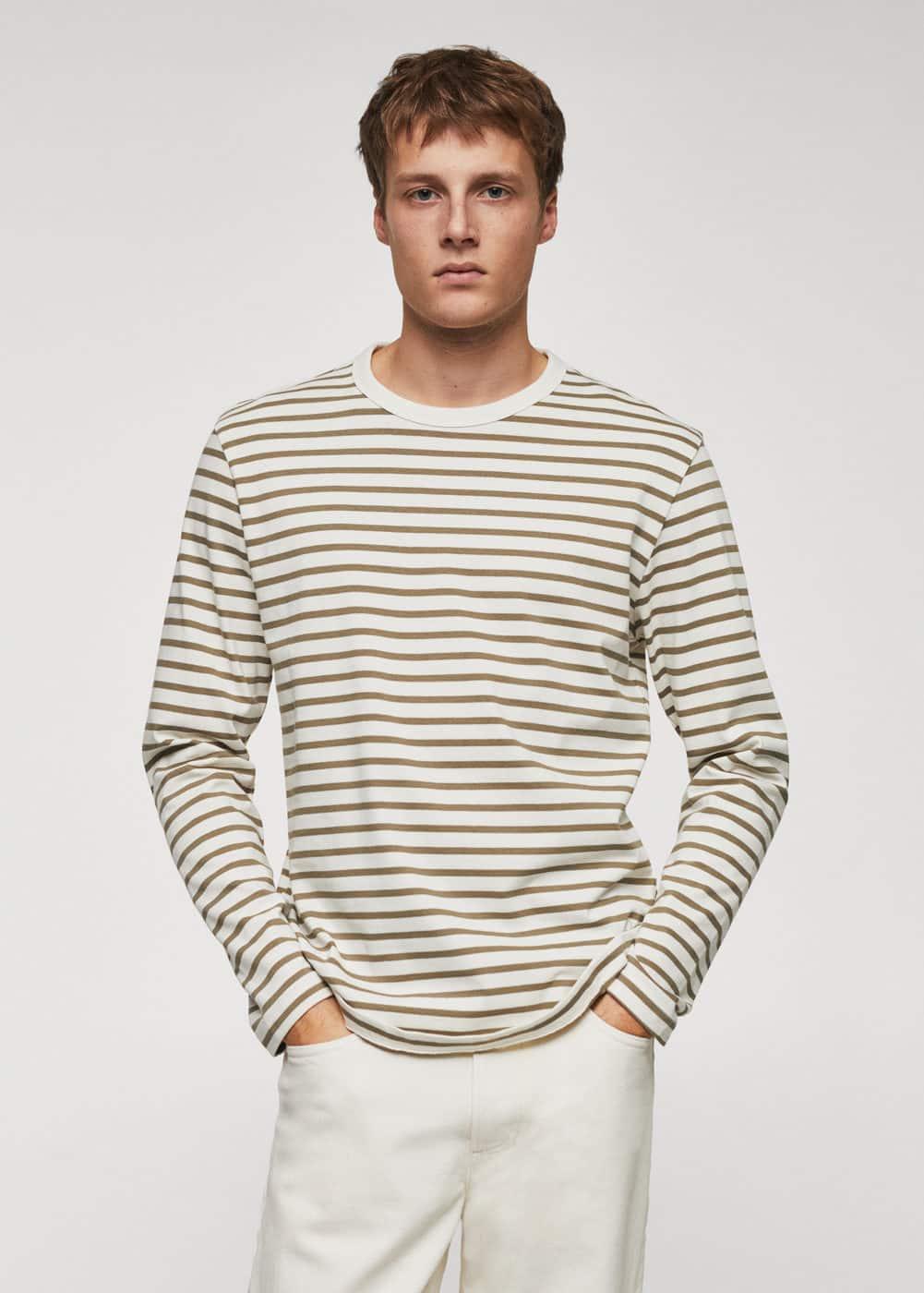 MANGO MAN - Striped long sleeves t-shirt olive greenMen Product Image