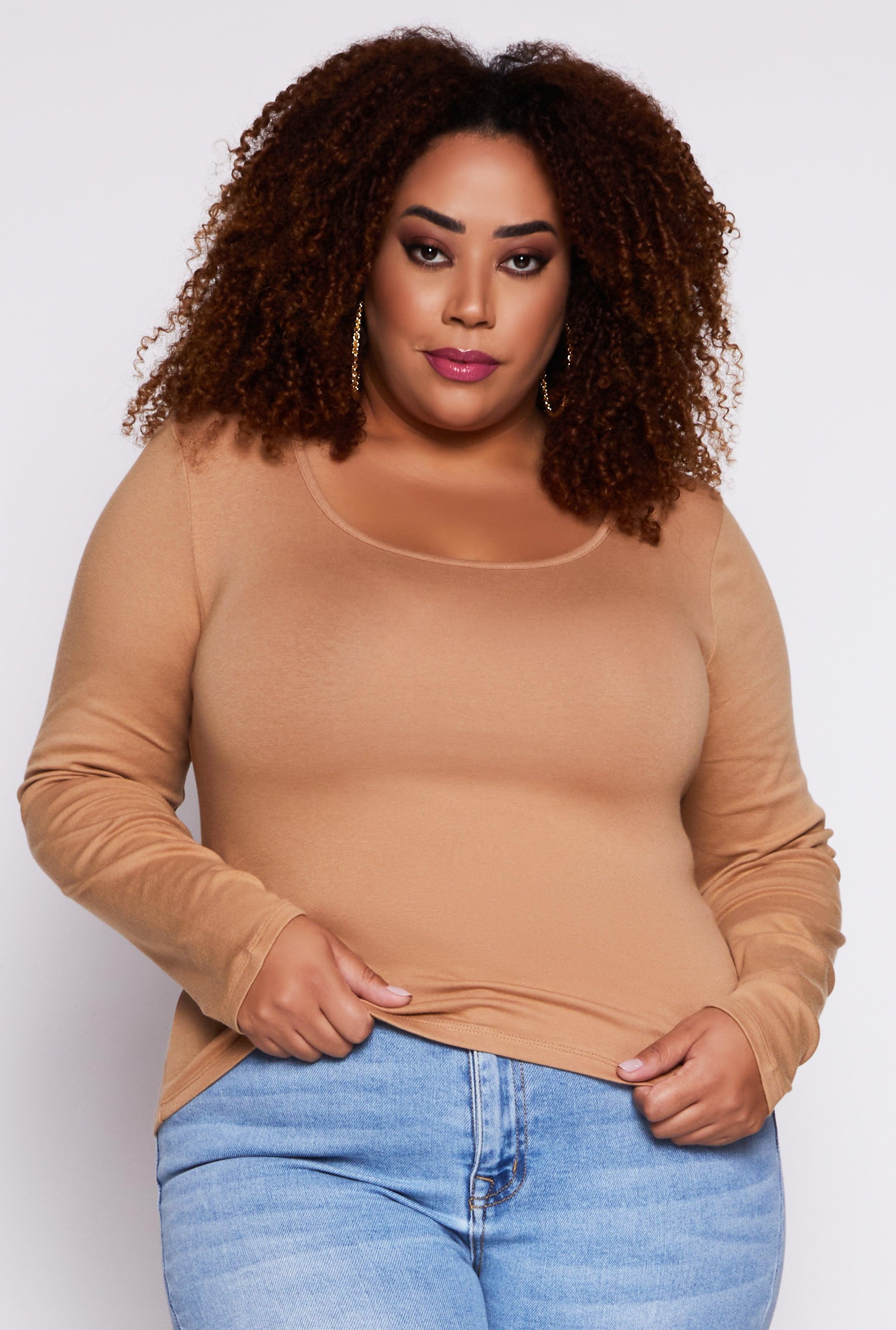 Womens Plus Size Basic Fleece Lined T Shirt Product Image