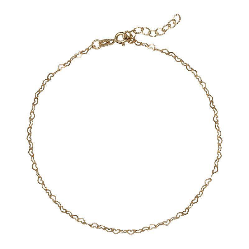 PRIMROSE Sterling Silver Heart Link Chain Anklet, Womens Gold Tone Product Image