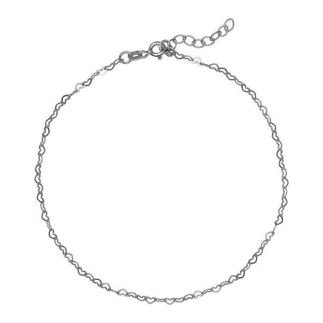 PRIMROSE Sterling Silver Heart Link Chain Anklet, Womens Product Image