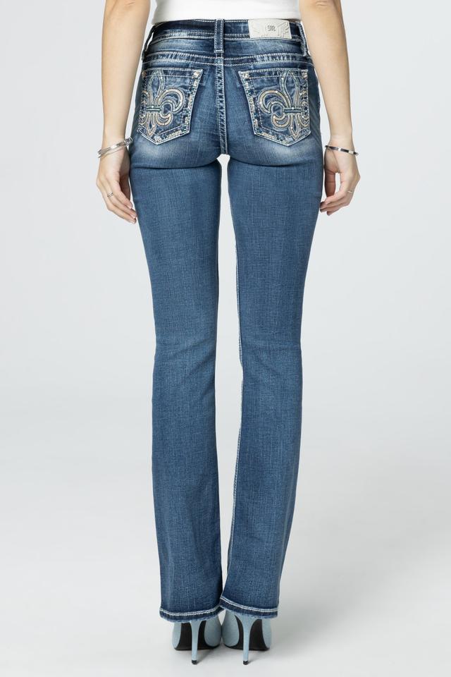 Turquoise & Champagne Fleur De Lis Bootcut Jeans Product Image