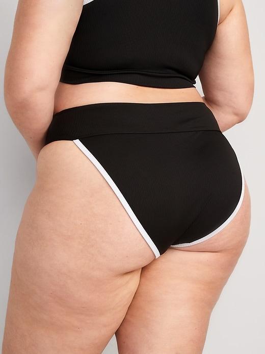 High-Waisted Ribbed French-Cut Bikini Swim Bottoms Product Image