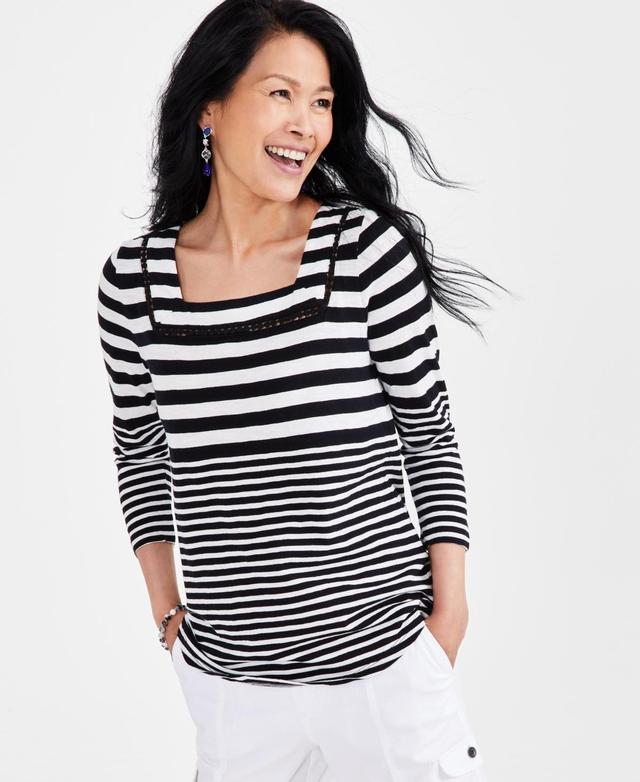 Style & Co Womens Stripe Square-Neck 3/4-Sleeve Top, Created for Macys Product Image