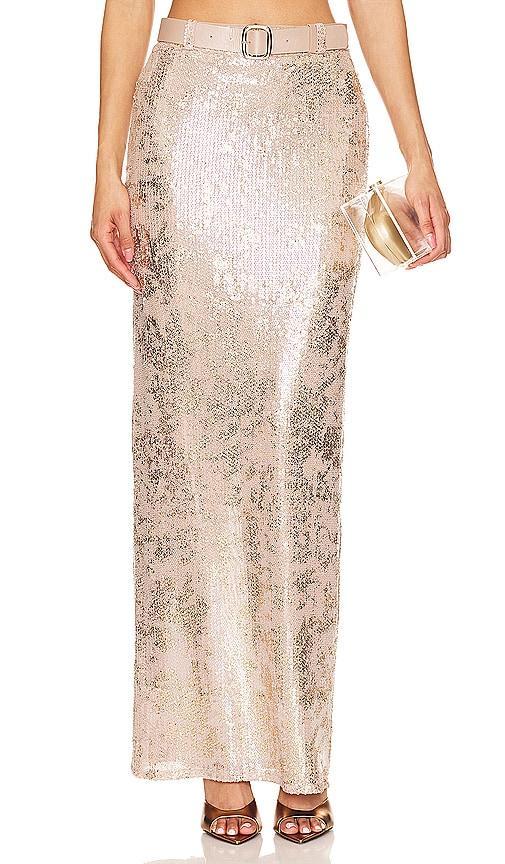 NBD Jobelle Maxi Skirt in Metallic Gold. Product Image