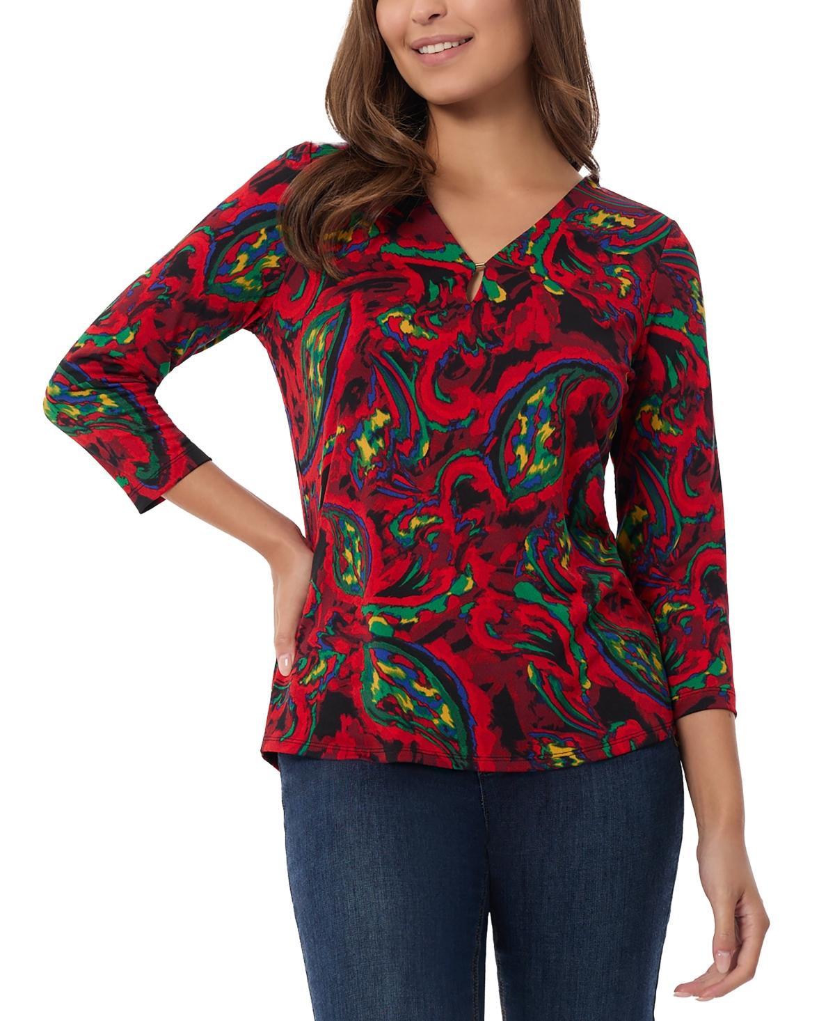 Jones New York Womens Paisley-Print 3/4-Sleeve Top Product Image