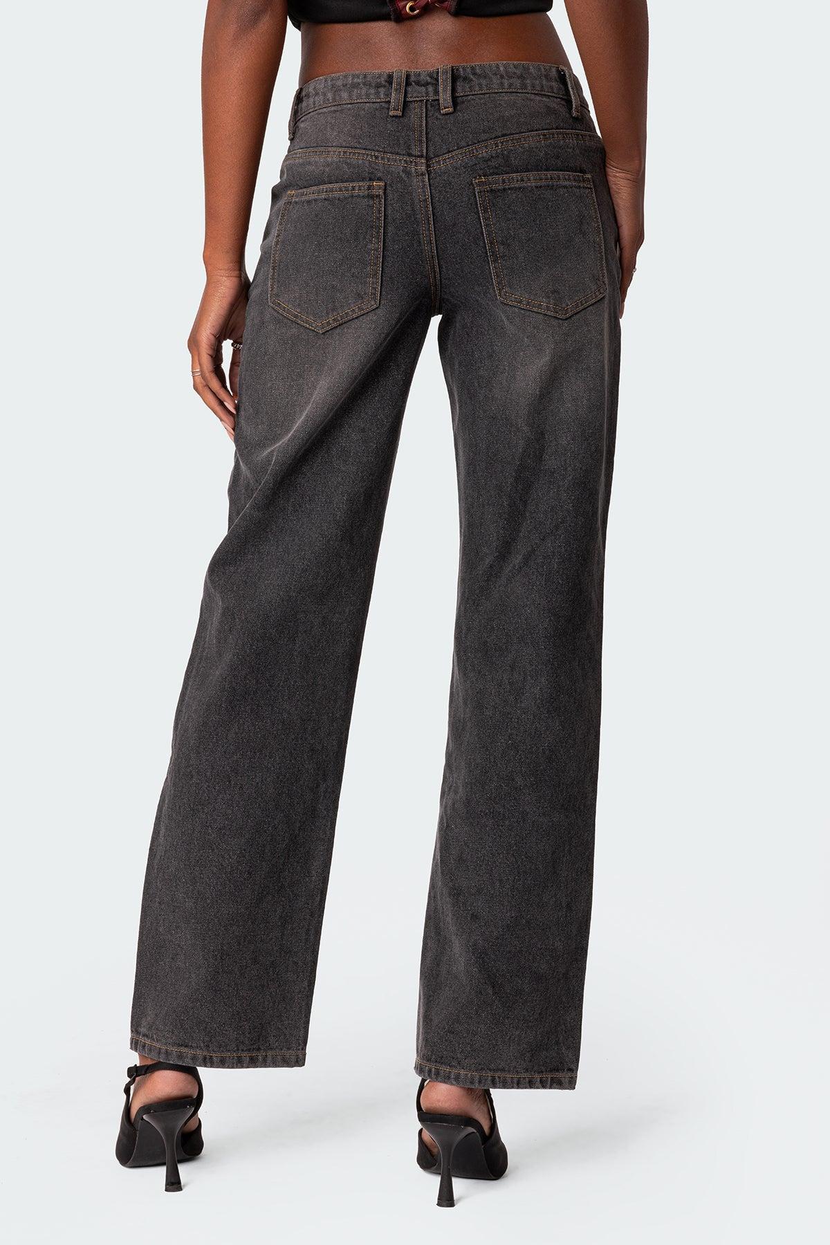 Rivet Trim Straight Leg Jeans Product Image