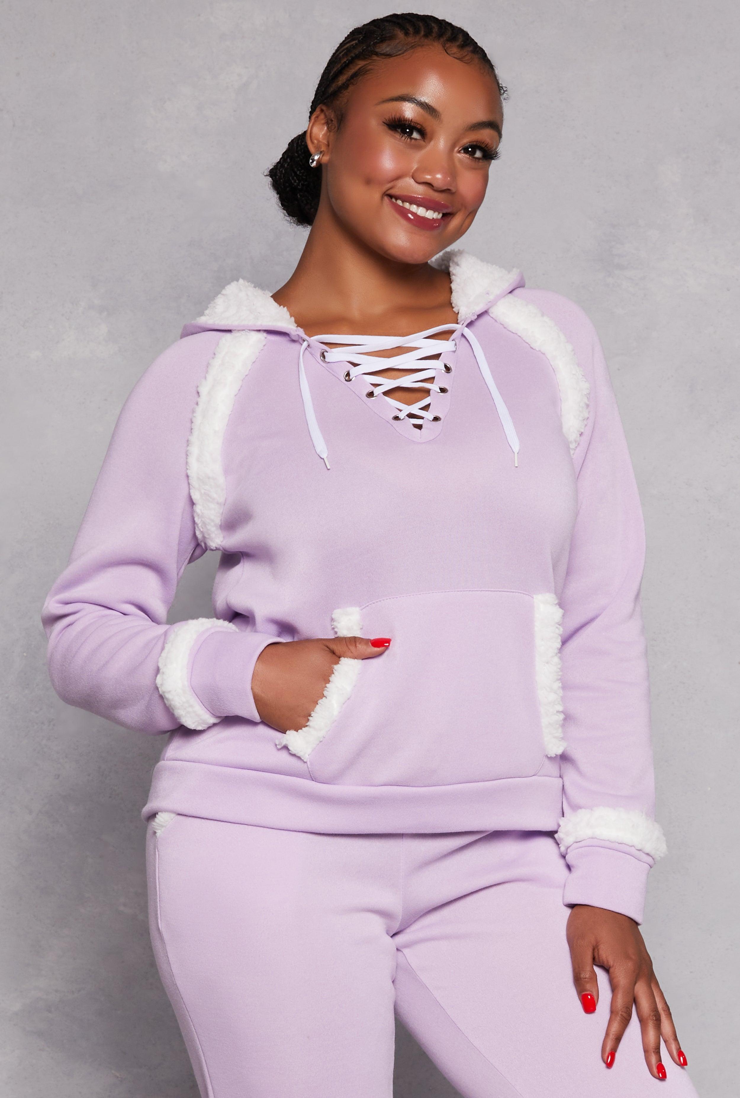 Womens Plus Size Sherpa Contrast Trim Hoodie Product Image