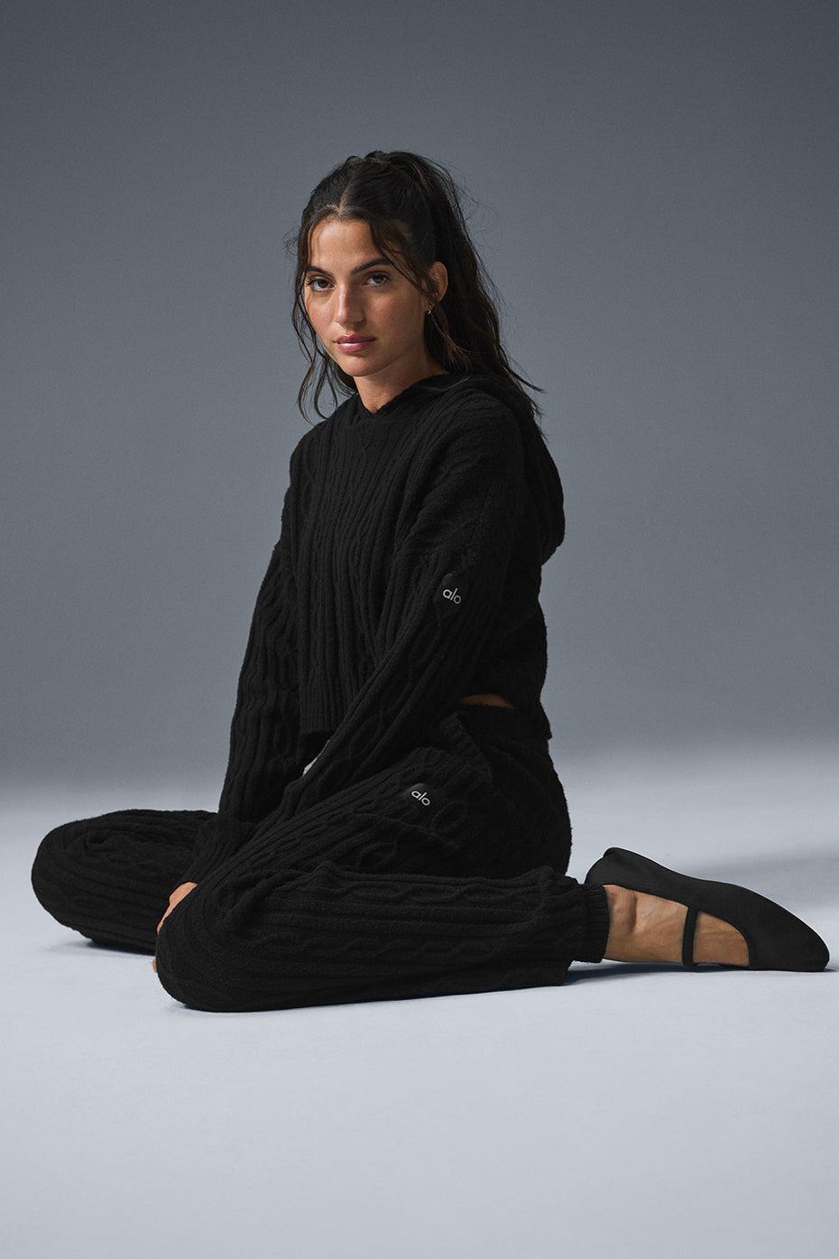 Cable Knit Winter Bliss Hoodie - Black Female Product Image