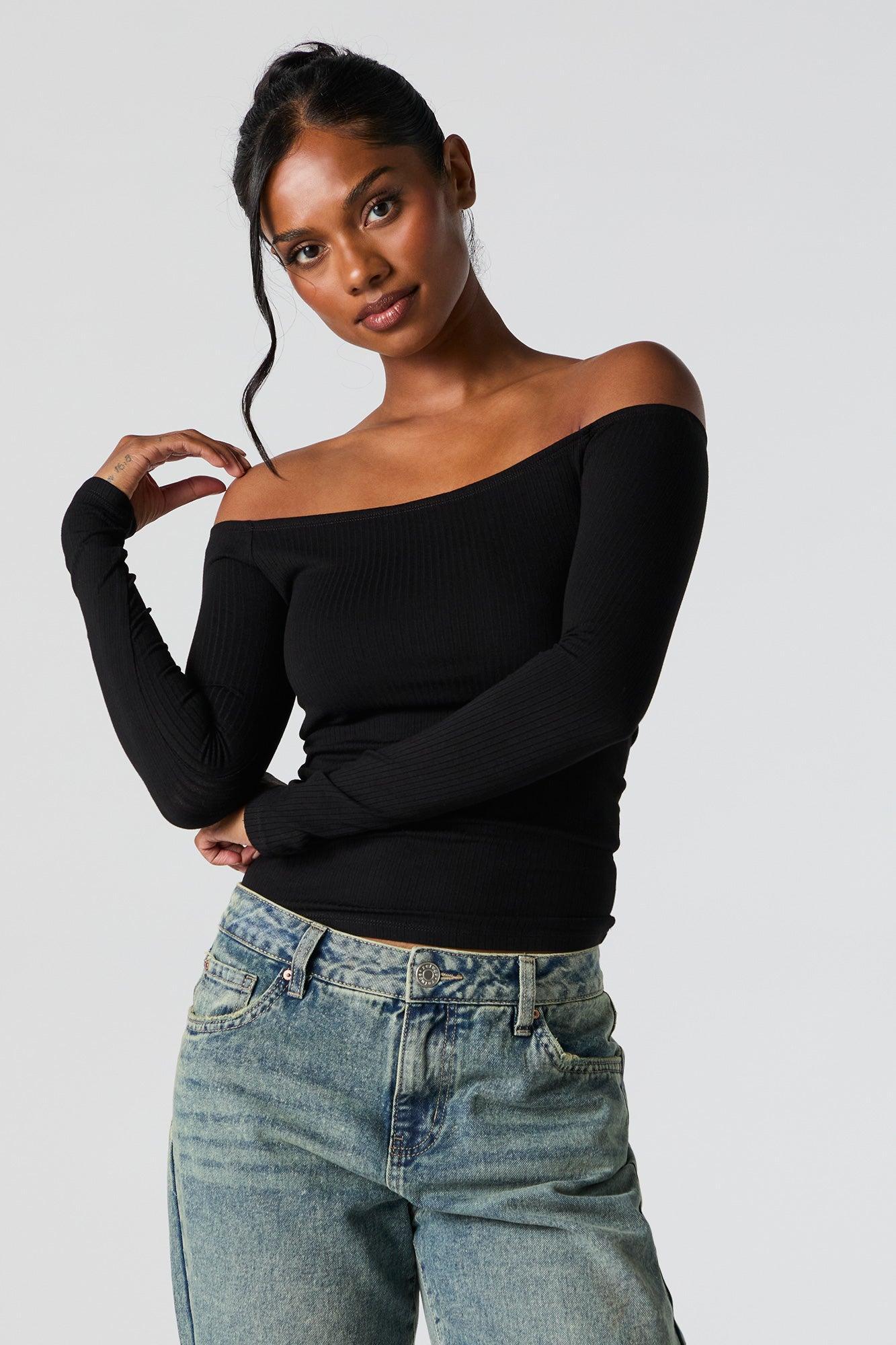 Ribbed Off Shoulder Long Sleeve Top Female product image