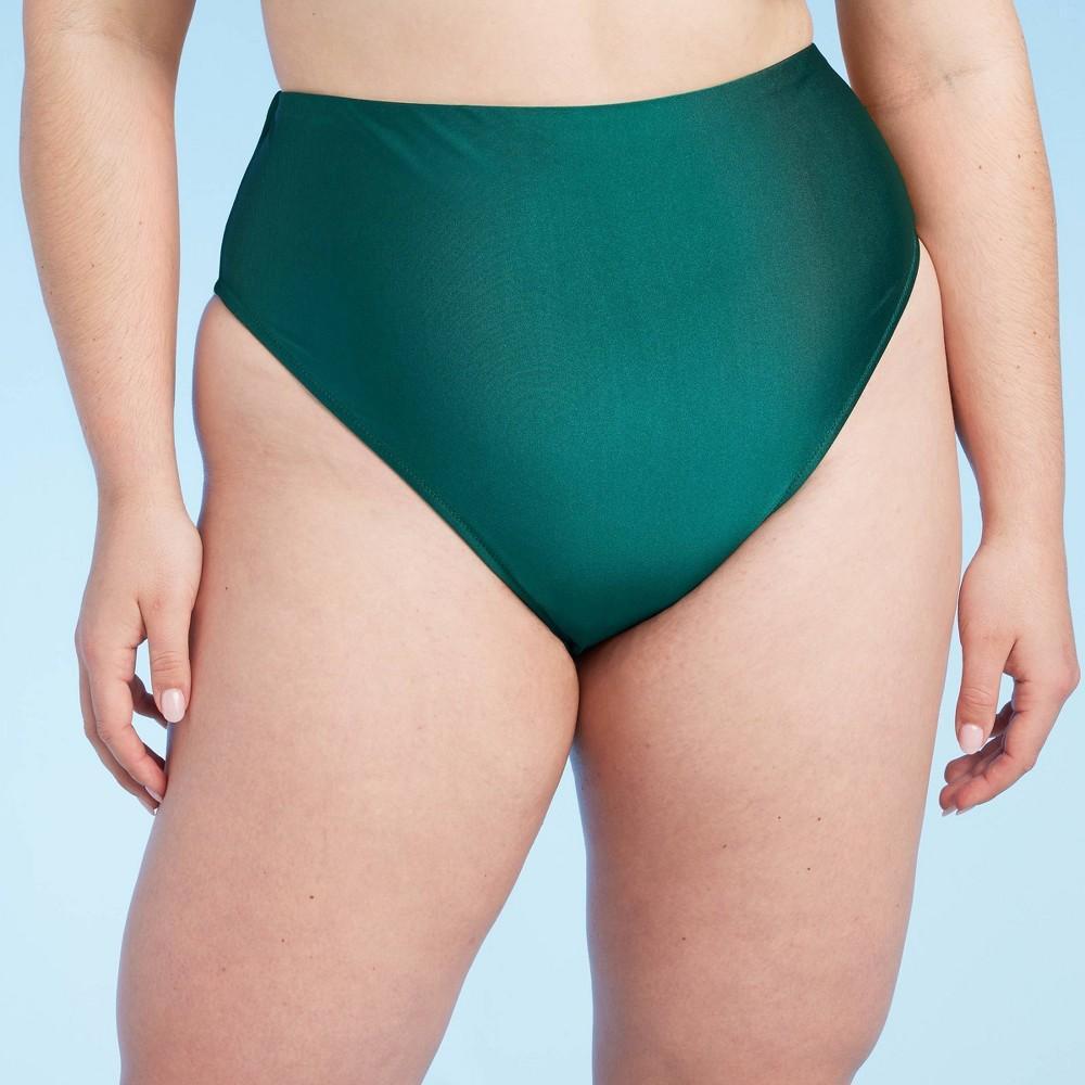 Womens High Waist High Leg Cheeky Bikini Bottom - Shade & Shore Green Shine 3X Product Image