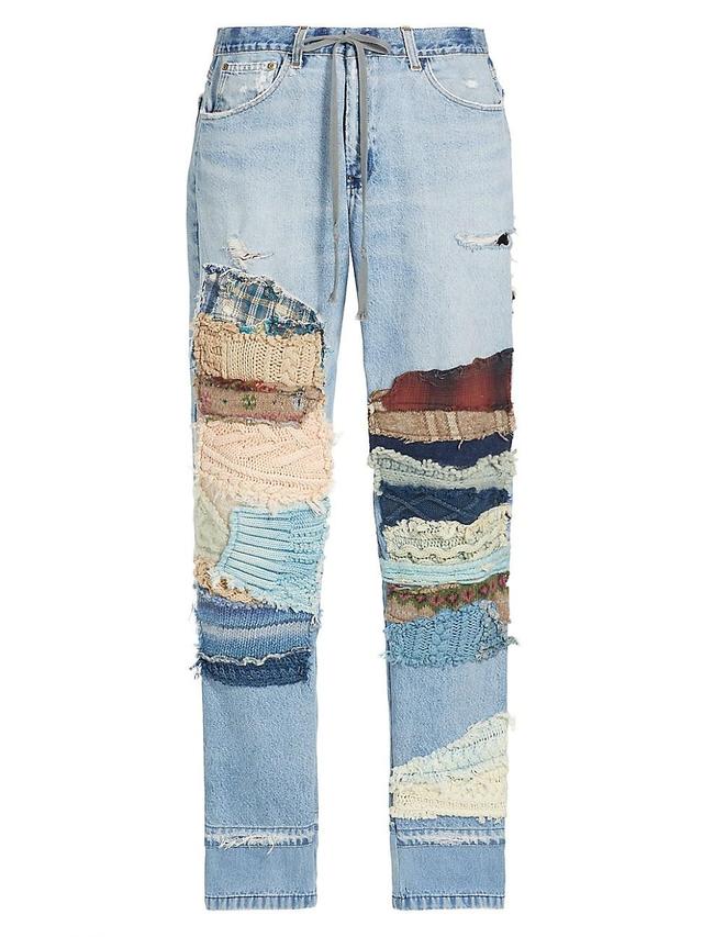 Mens Patchwork Distressed Five-Pocket Jeans Product Image