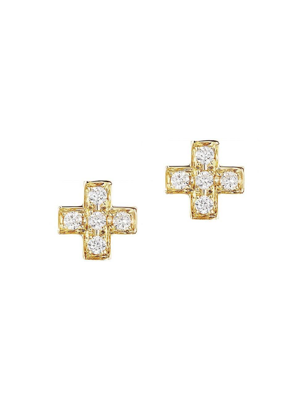 Womens Stud Club 14K-Yellow-Gold & Diamond Cross Stud Earring Product Image