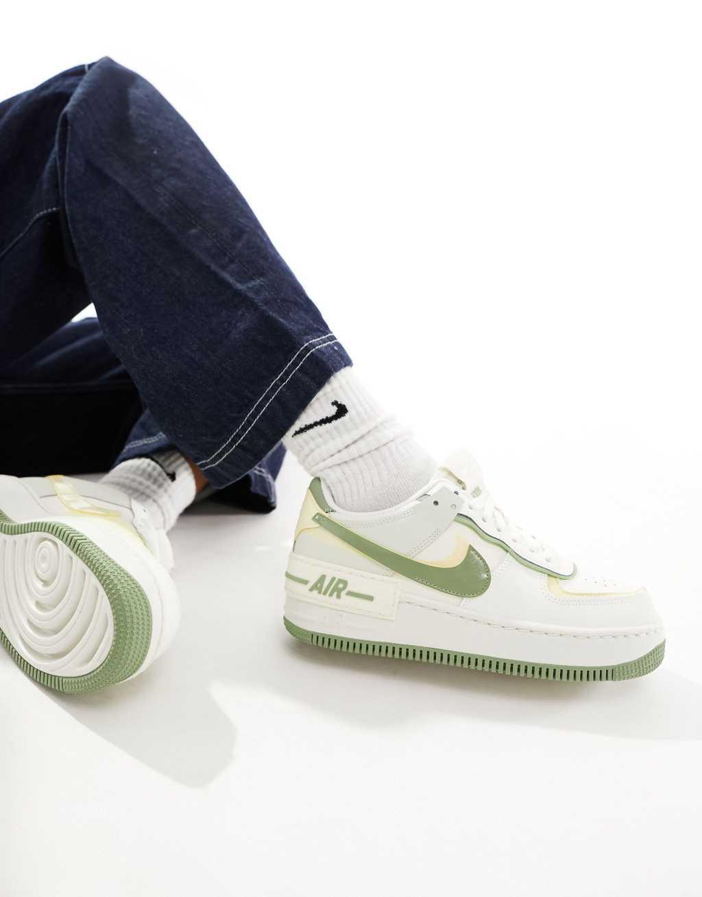 Nike Air Force 1 Shadow sneakers in white and green Product Image