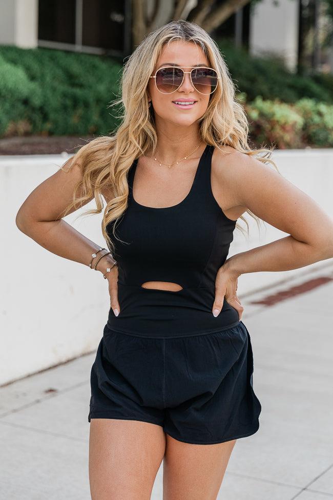 You're Thriving Black Active Keyhole Romper FINAL SALE Product Image