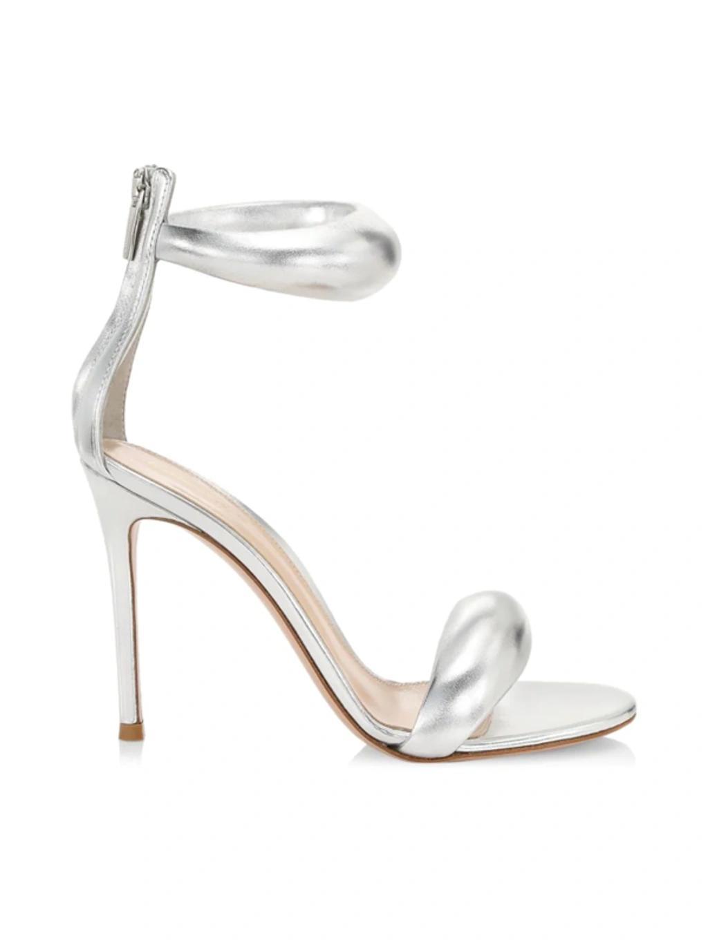 105mm Bijoux Metallic Leather Sandals In Silver Product Image