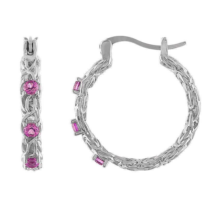 Designs by Gioelli Sterling Silver Gemstone Byzantine Hoop Earrings, Womens, White Product Image