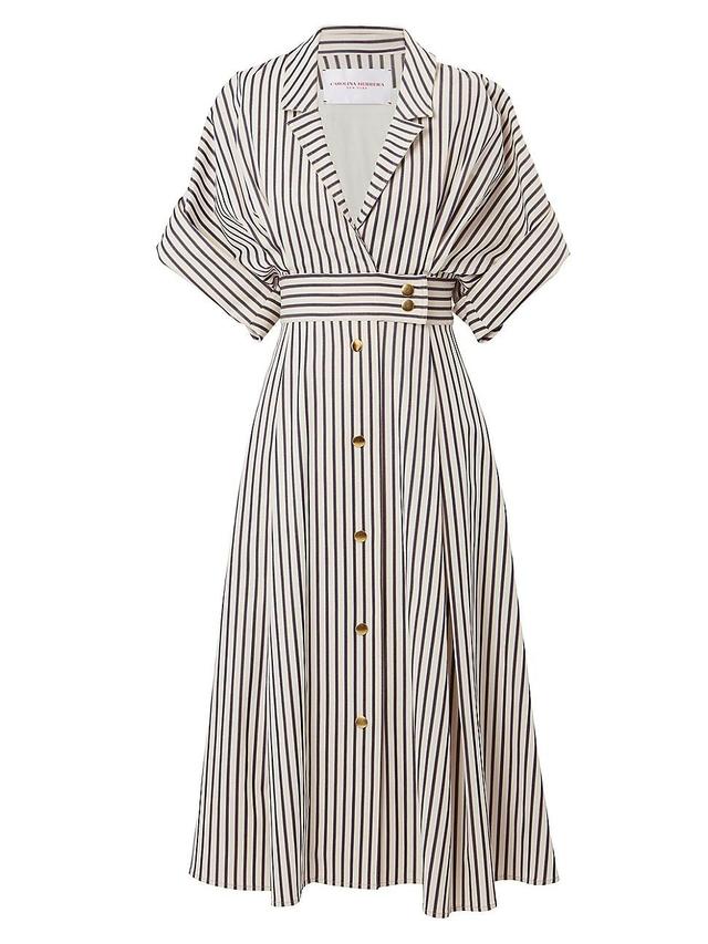 Womens Striped Cotton-Blend Short-Sleeve Shirtdress Product Image