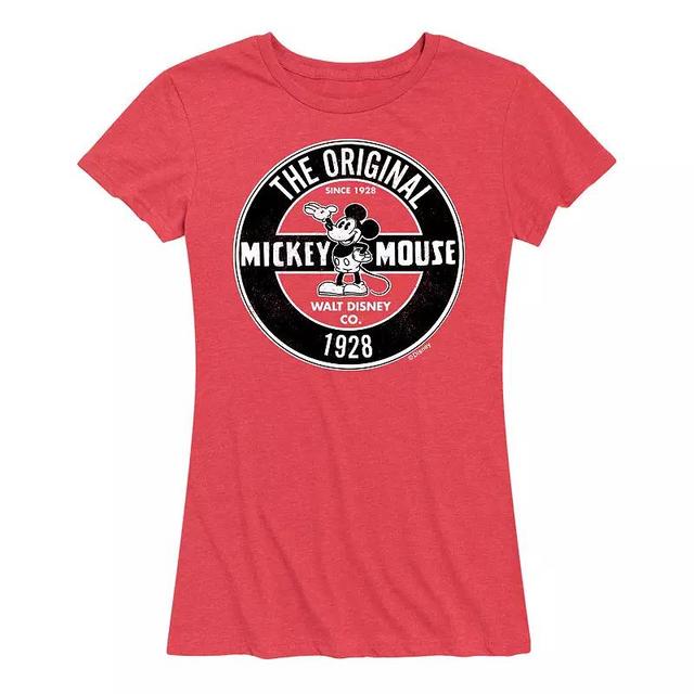 Disneys Mickey Mouse Womens Badge Graphic Tee Grey Red Product Image