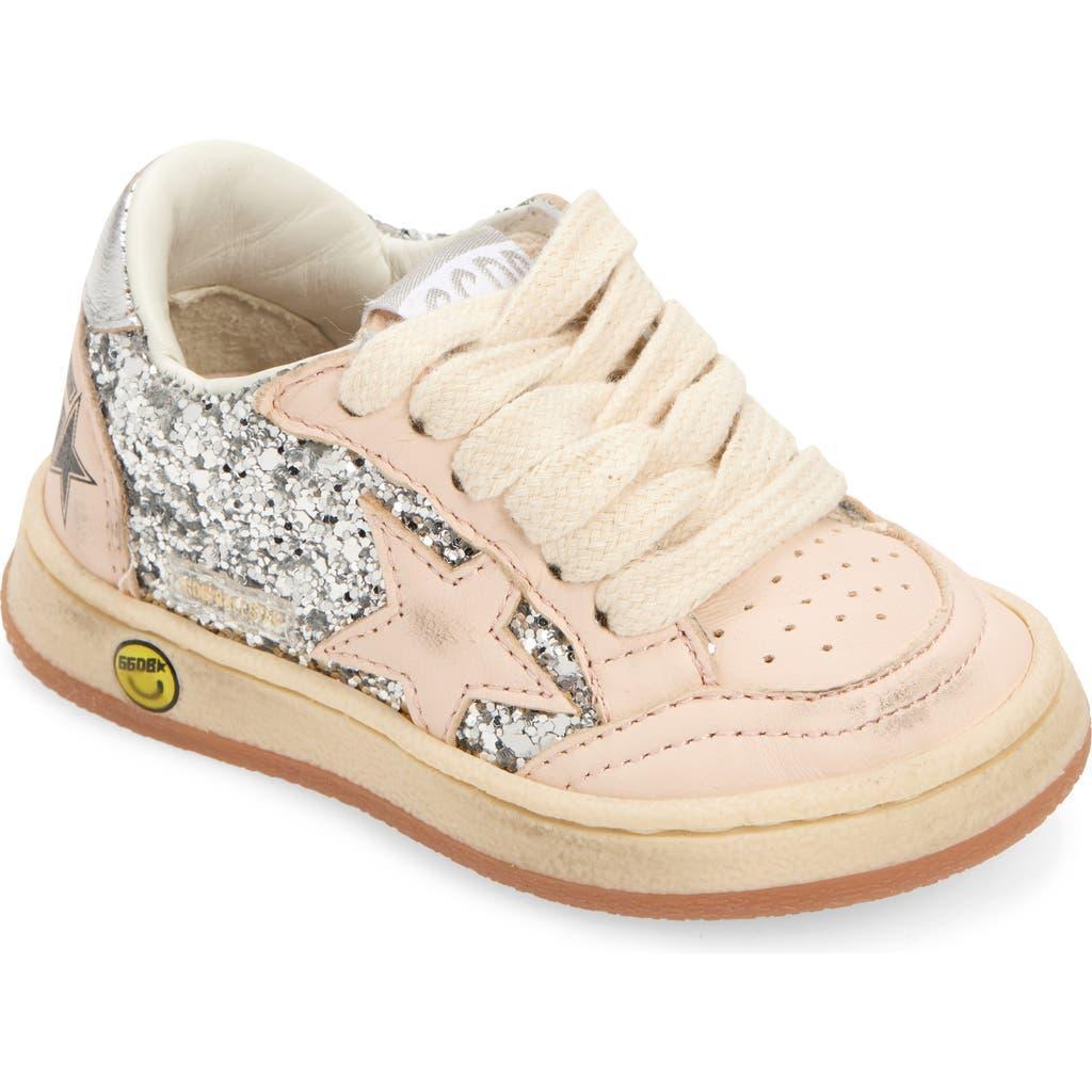 GOLDEN GOOSE Ballstar Glitter Upper Nappa Toe Star And Spur Laminated In Silver Product Image