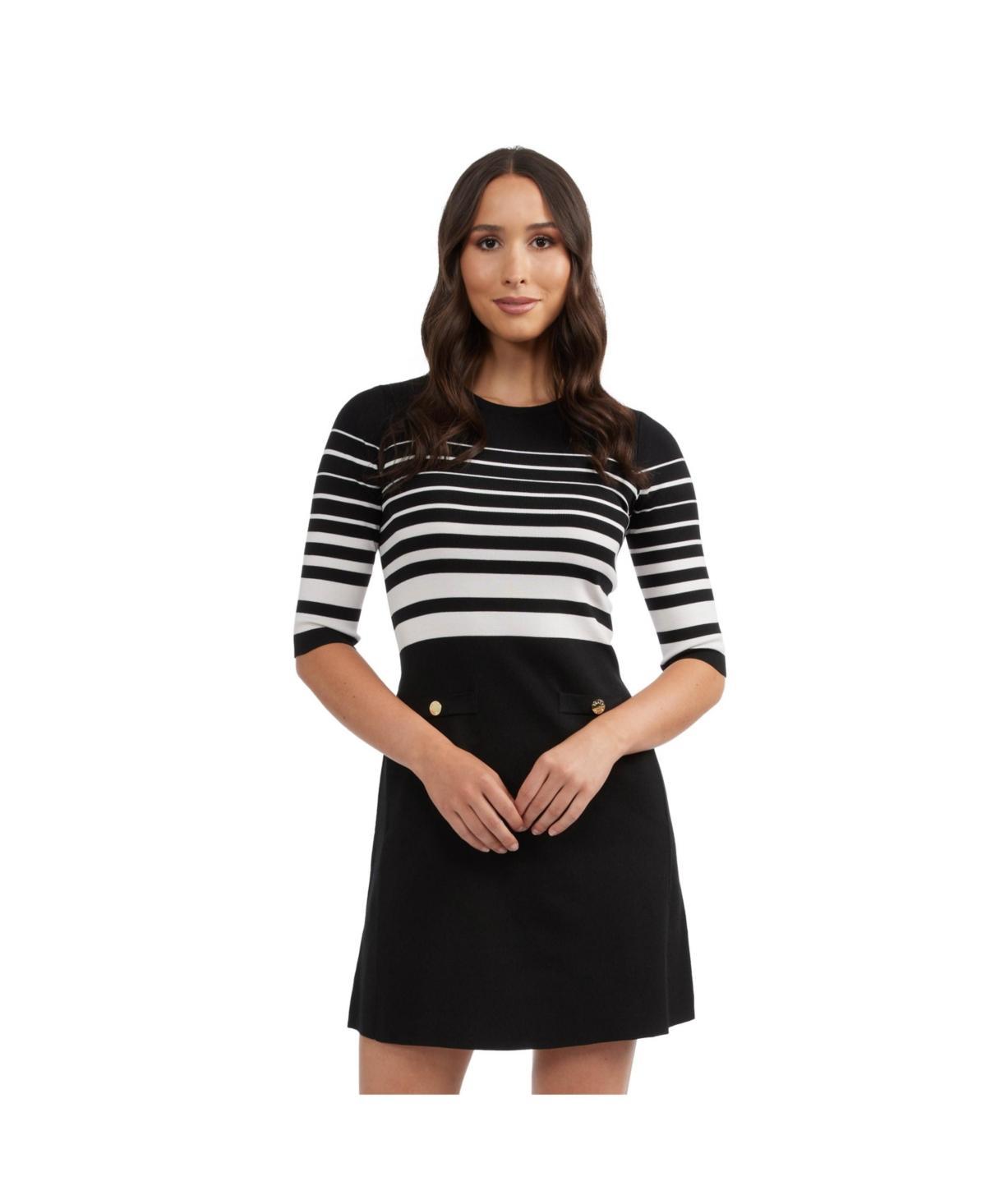 Ellen Tracy Womens 3/4 Sleeve Yd Striped Sweater Dress - Black product image