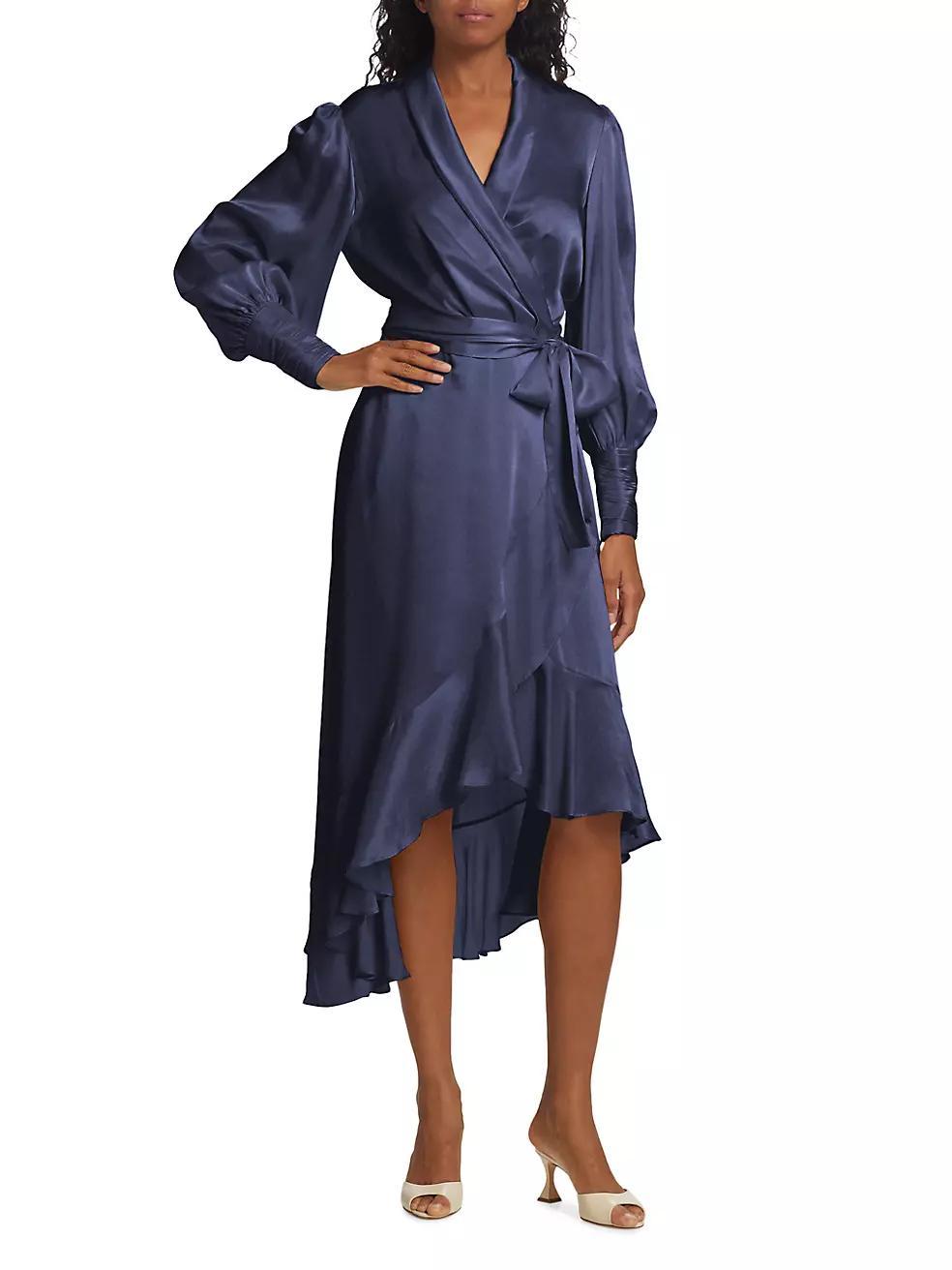 Belted Silk Wrap Midi-Dress Product Image