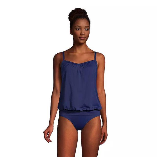 Petite Lands End Bust-Minimizer Blouson Tankini Top, Womens Deep Blue Product Image