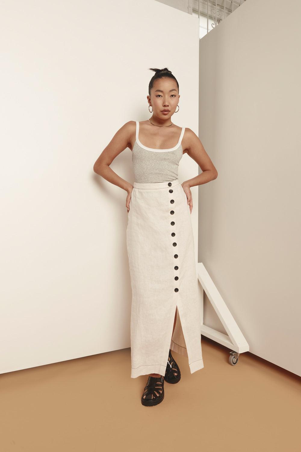 Carla Linen Maxi Skirt White Product Image