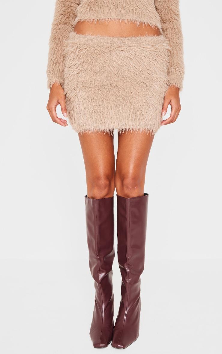 Mocha Fluffy Knit Micro Mini Skirt Product Image