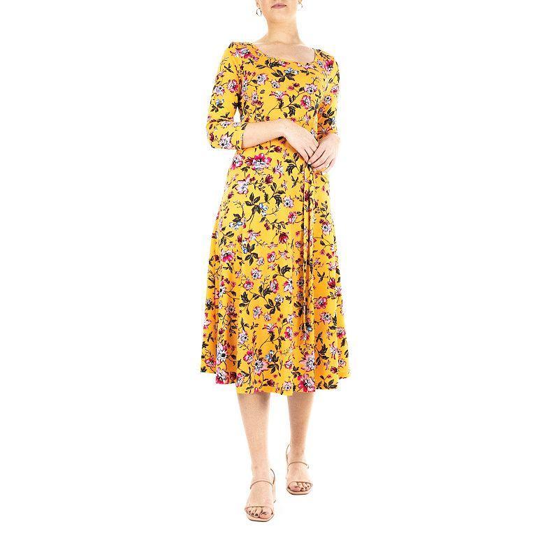 Womens Nina Leonard Sylvia Print Midi Dress Yellow Product Image