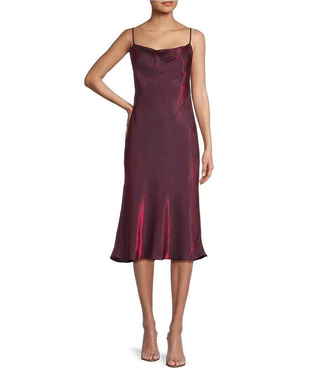 B. Darlin Spaghetti Strap Cowl Neck Metallic Satin Midi Dress Product Image